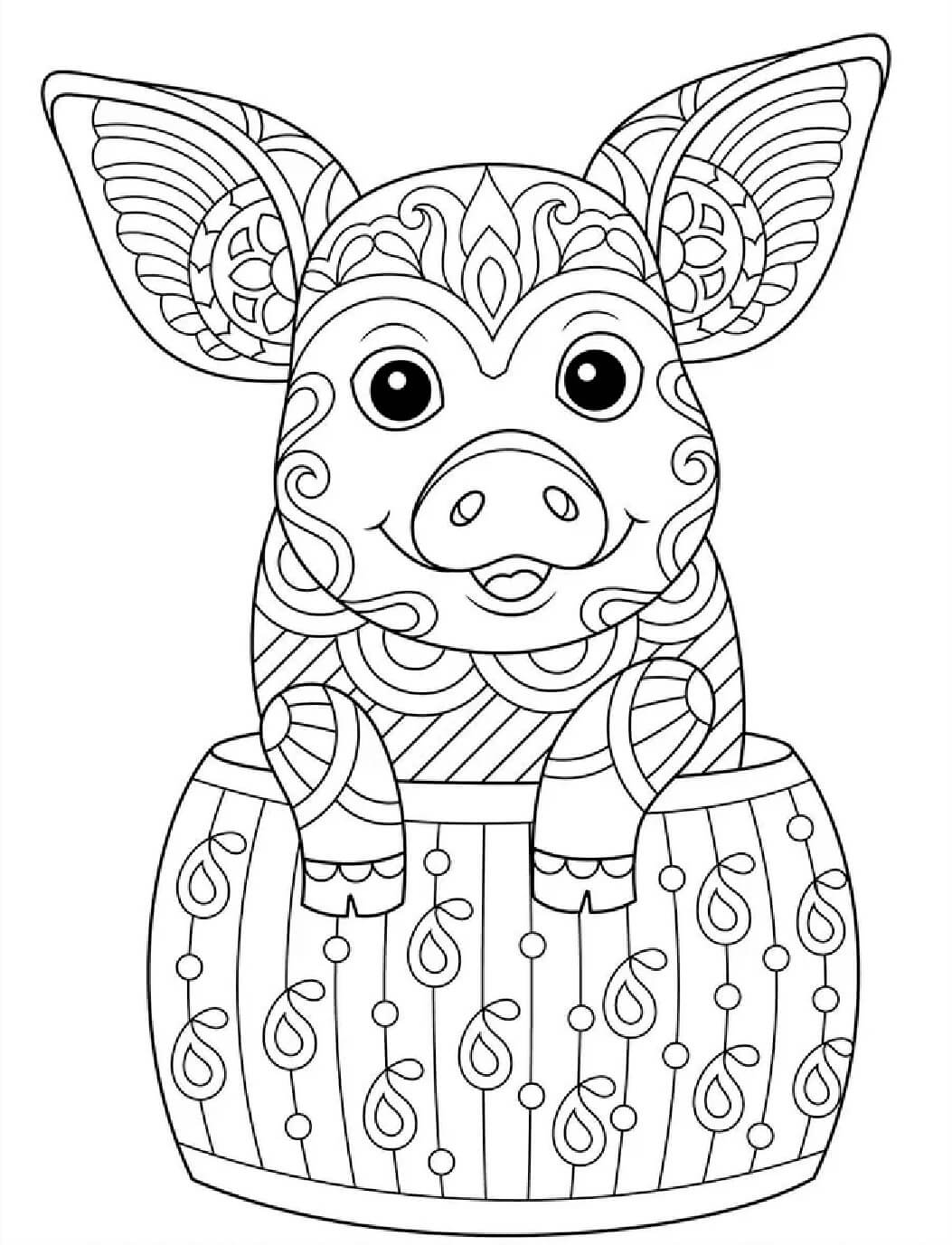 Dibujos de Mandala básico de cerdo para colorear