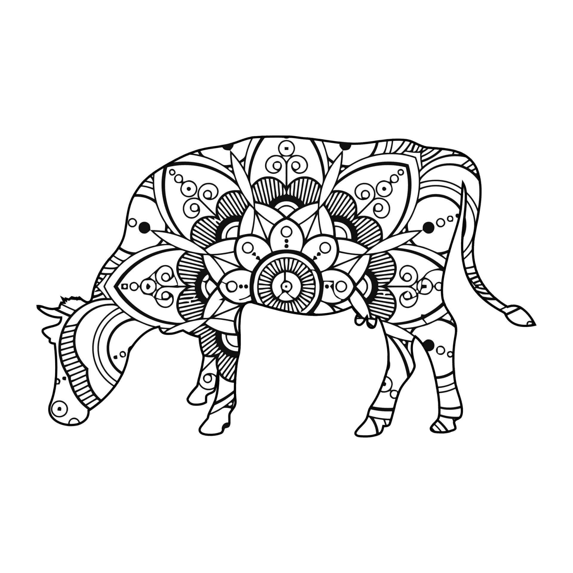 Dibujos de Mandala básico de vaca para colorear