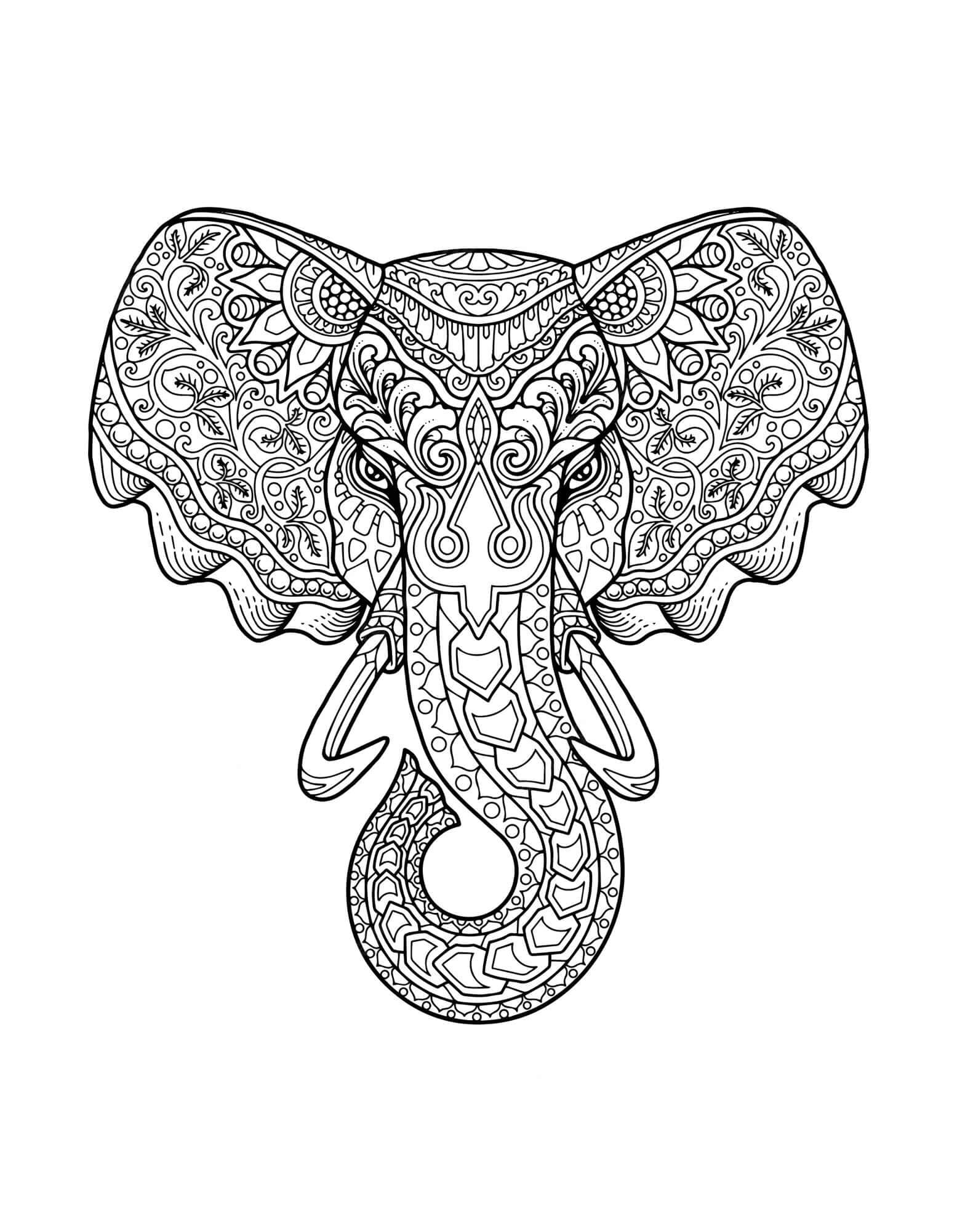 Dibujos de Mandala con cabeza de Elefante genial para colorear