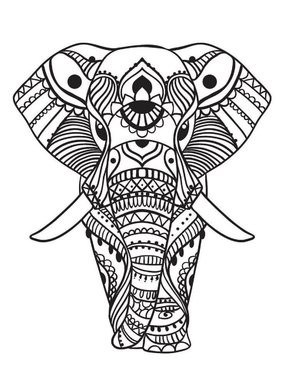 Dibujos de Mandala con cara de Elefante genial para colorear