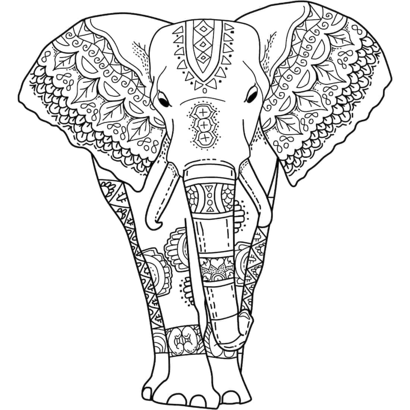 Dibujos de Mandala con cara de Elefante para colorear