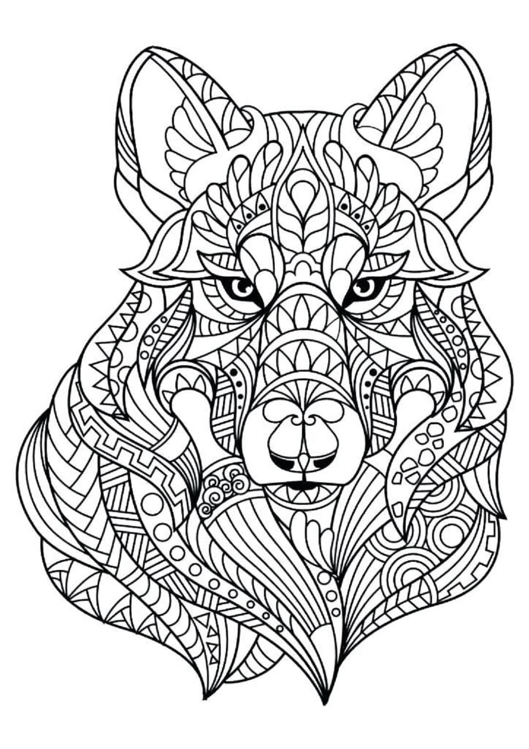 Dibujos de Mandala con cara de Perro genial para colorear