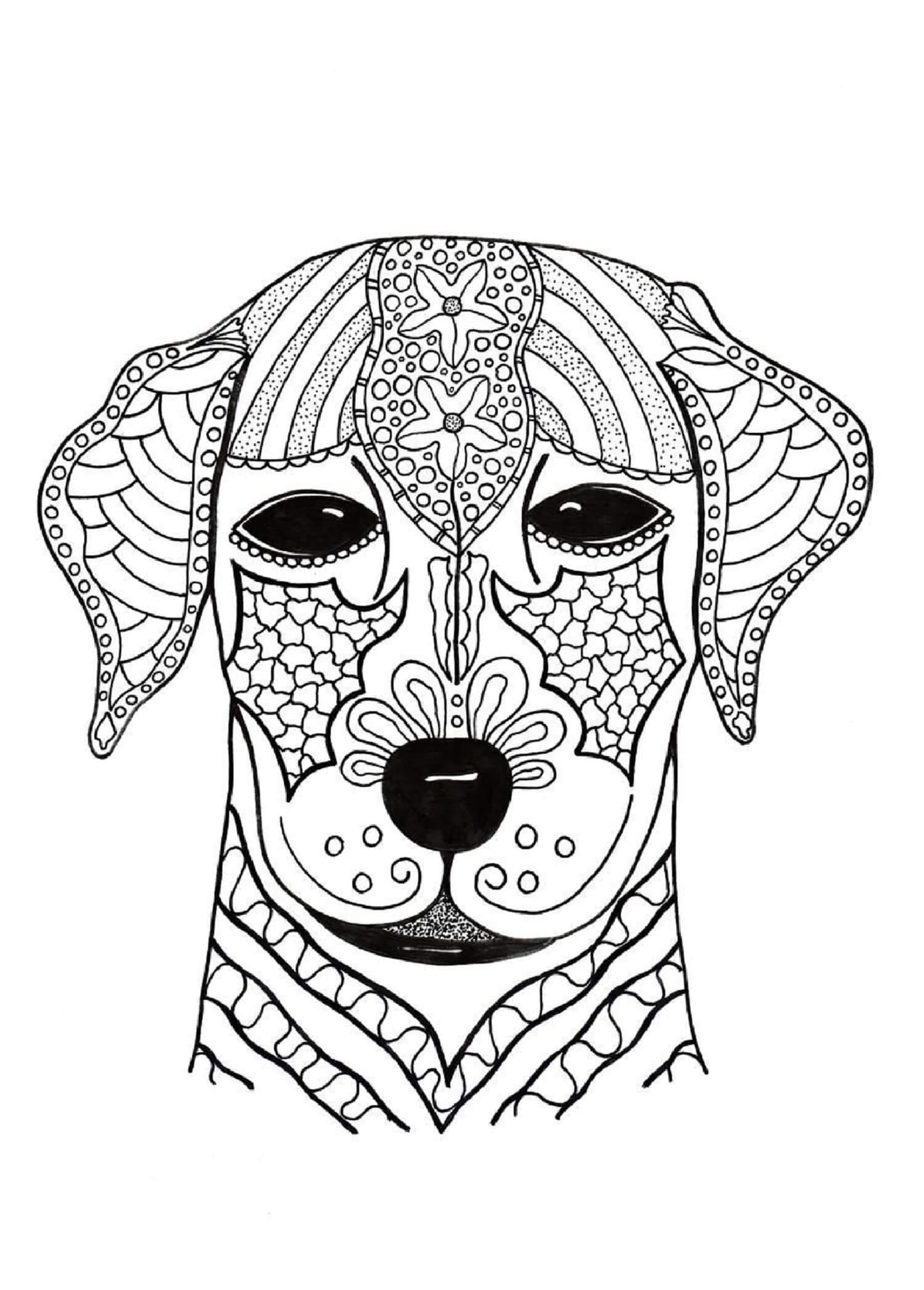 Dibujos de Mandala con cara de Perro para colorear