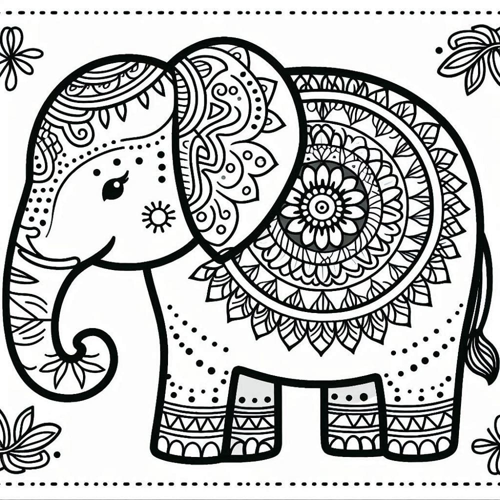 Dibujos de Mandala con un Elefante gratis para colorear