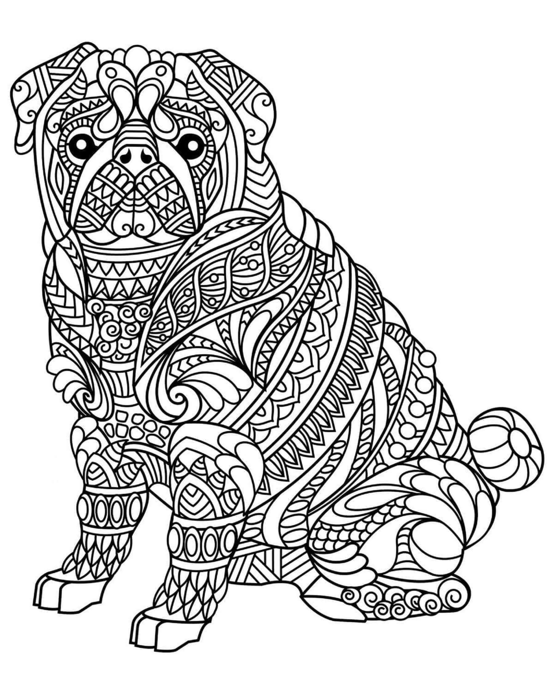 Dibujos de Mandala de bulldog sentado para colorear