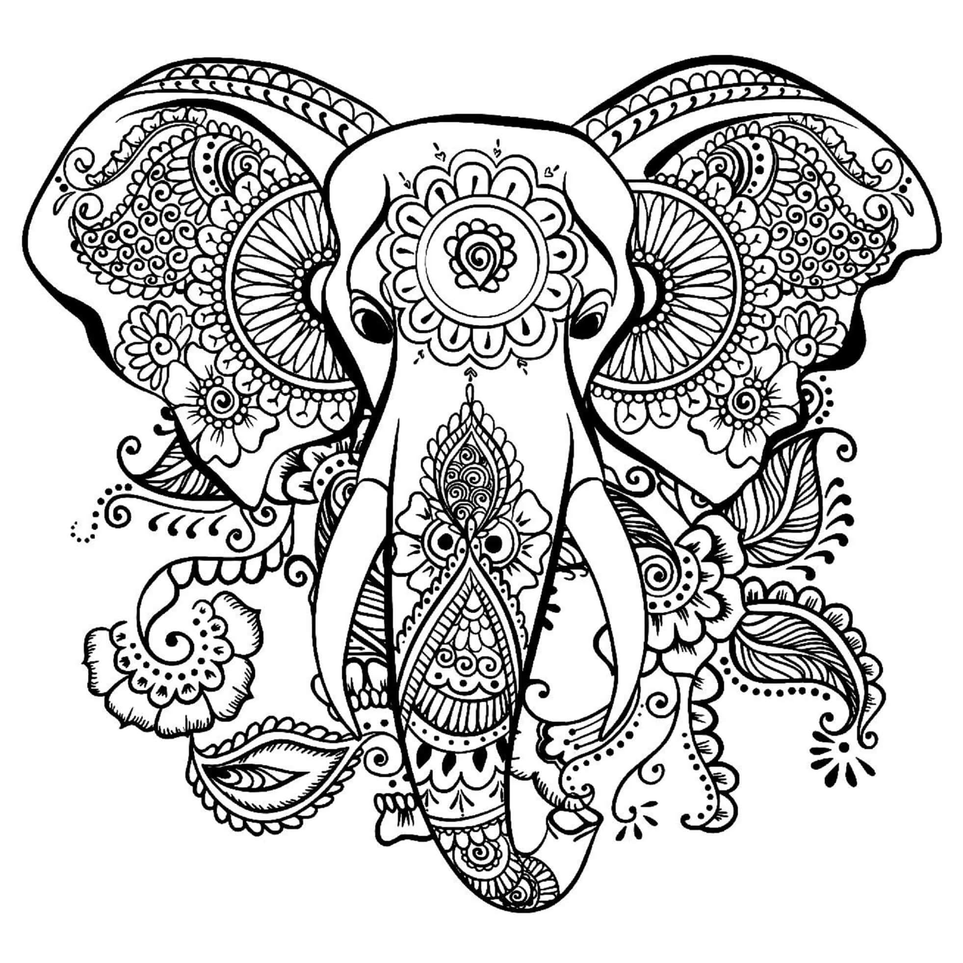 Dibujos de Mandala de cabeza de Elefante para colorear