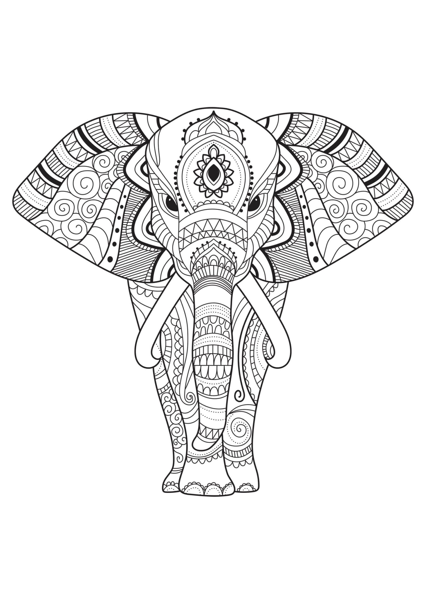 Dibujos de Mandala de Elefante genial para colorear