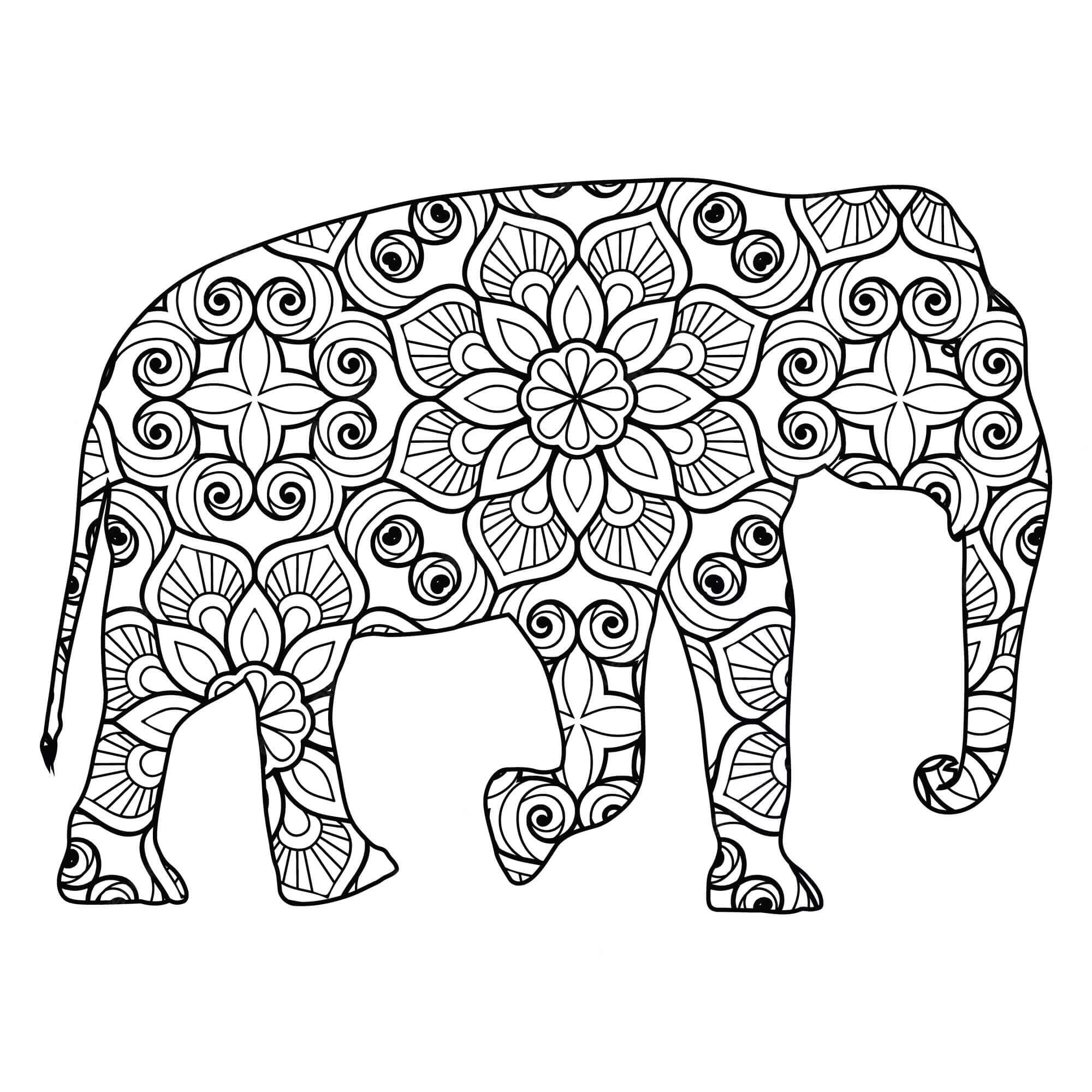 Dibujos de Mandala de Elefante muy asombroso para colorear