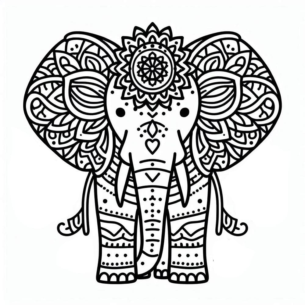 Dibujos de Mandala de Elefante para imprimir gratis para colorear