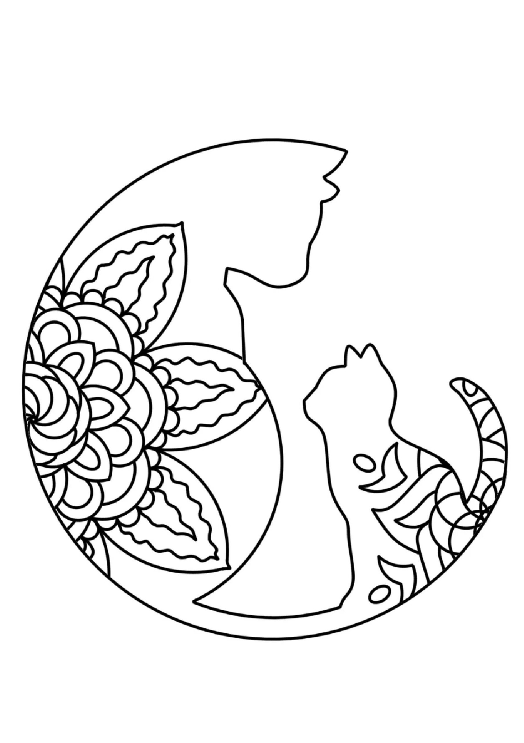 Mandala de Gato con luna para colorir