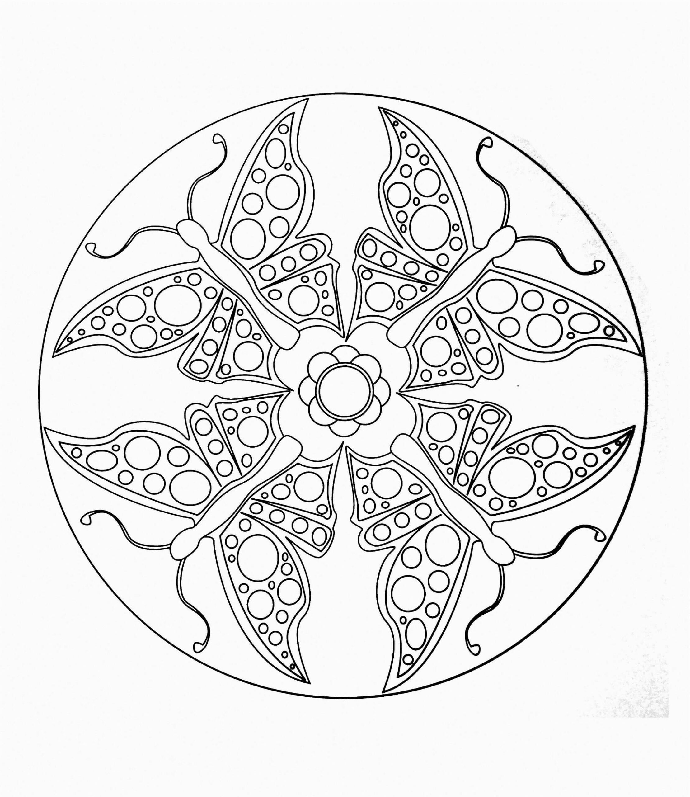 Dibujos de Mandala de las cuatro Mariposas para colorear