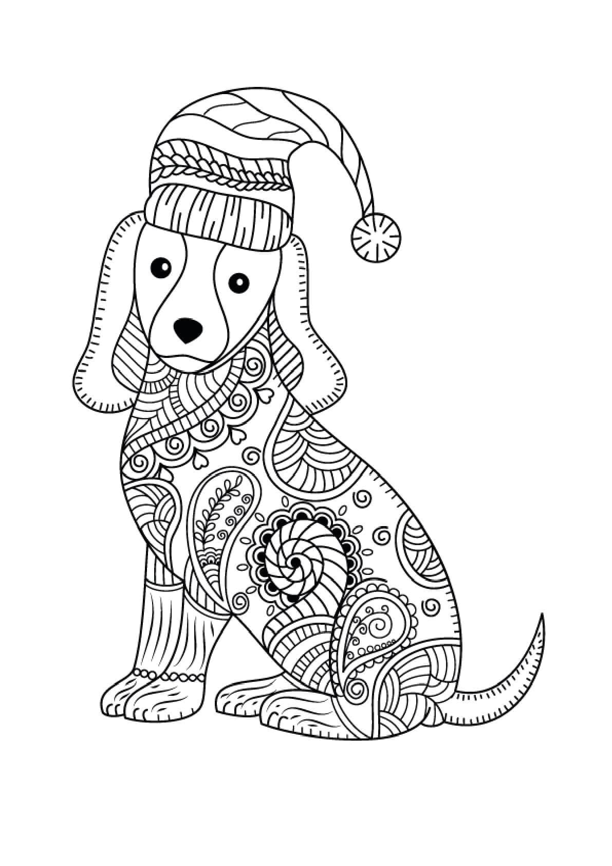 Dibujos de Mandala de Perro en invierno para colorear