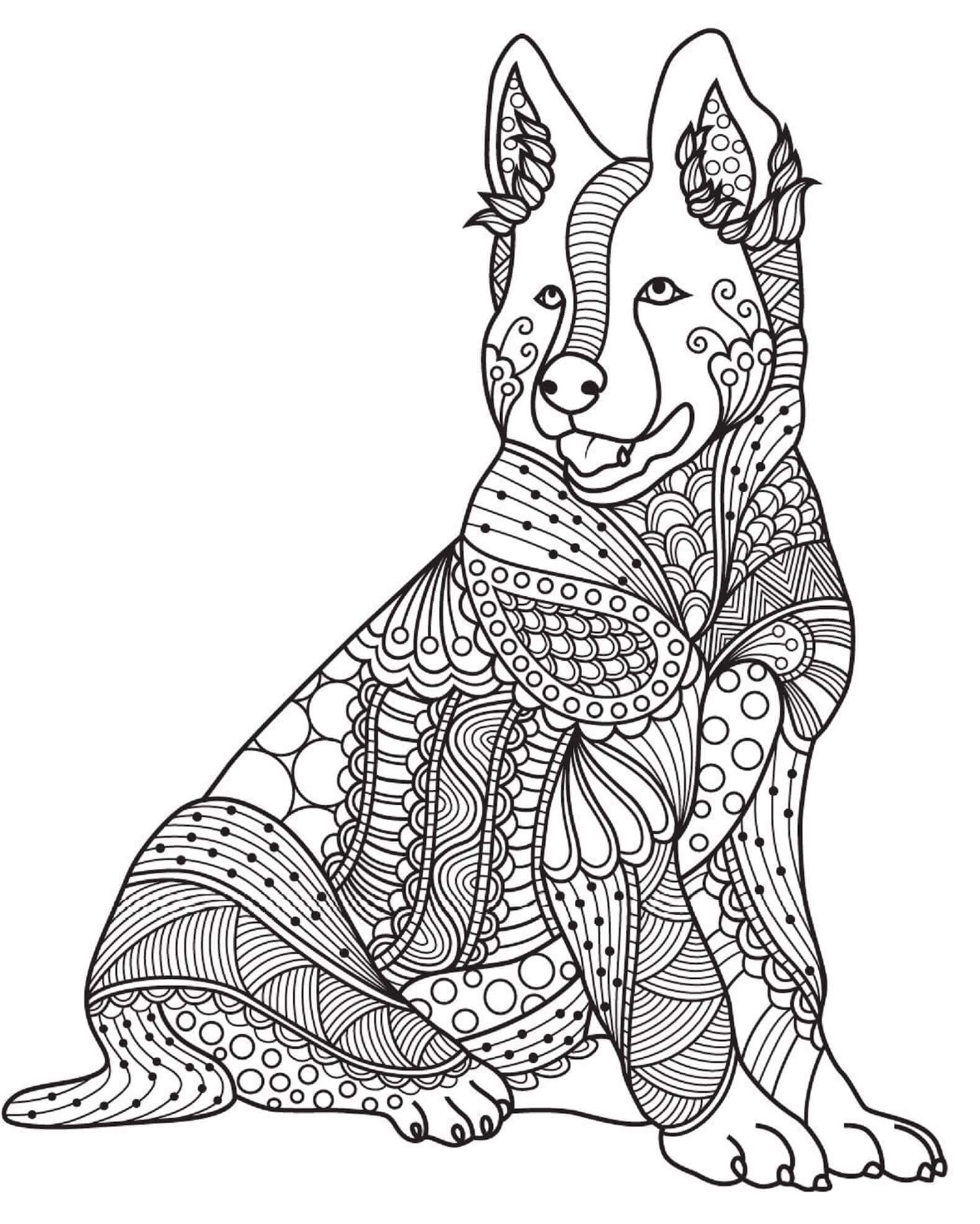 Dibujos de Mandala de Perro sentado para colorear