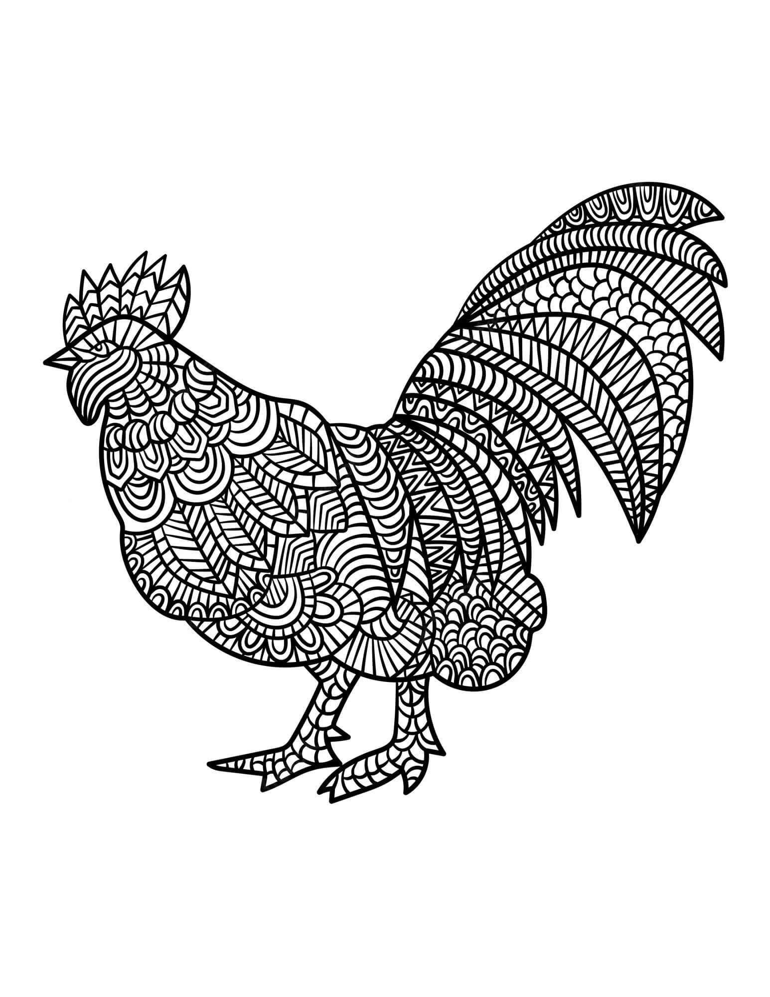 Dibujos de Mandala de pollo de pie para colorear