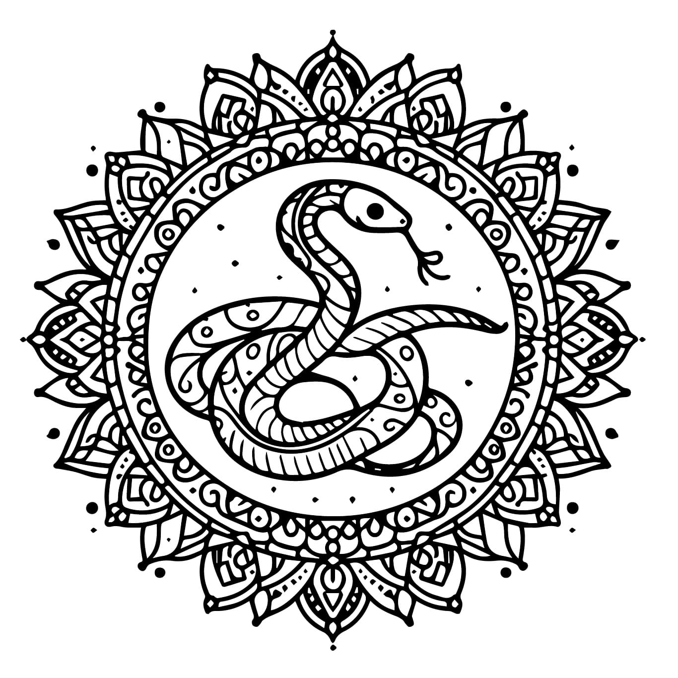 Dibujos de Mandala de serpiente genial para colorear