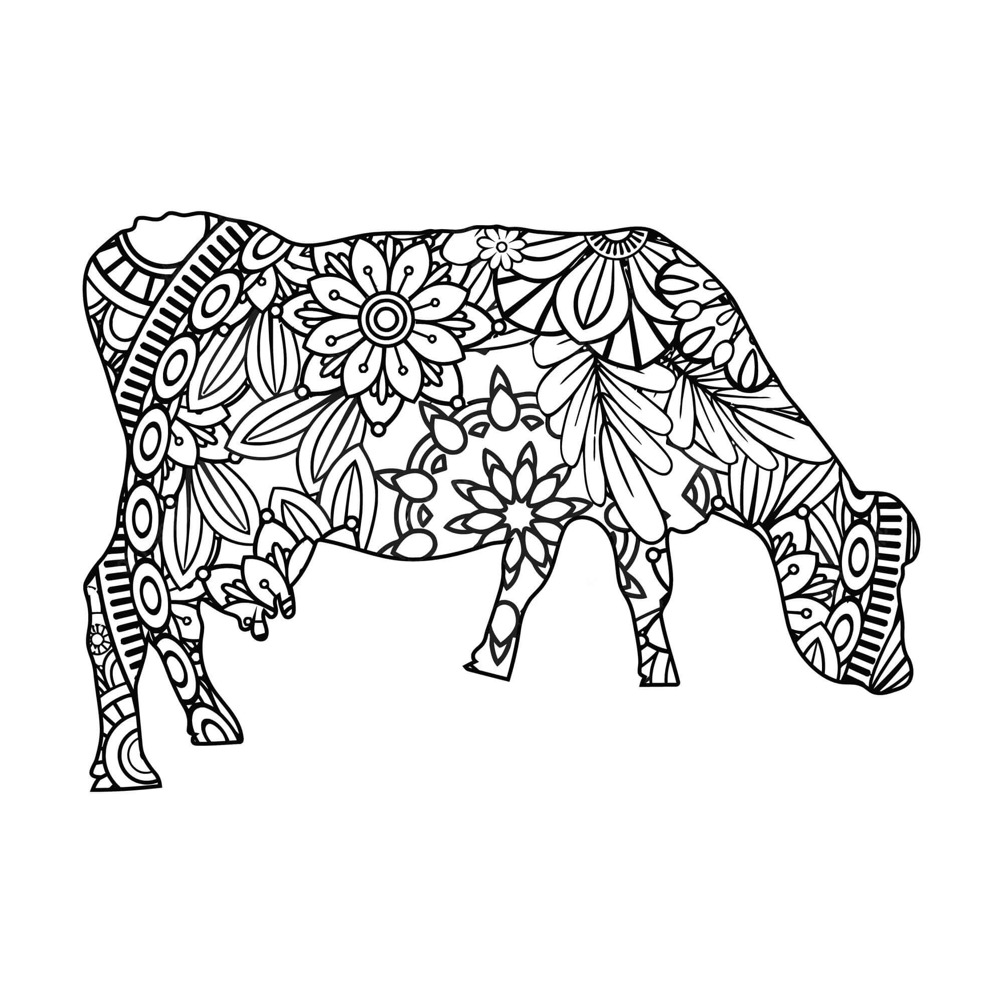 Dibujos de Mandala de vaca comiendo para colorear