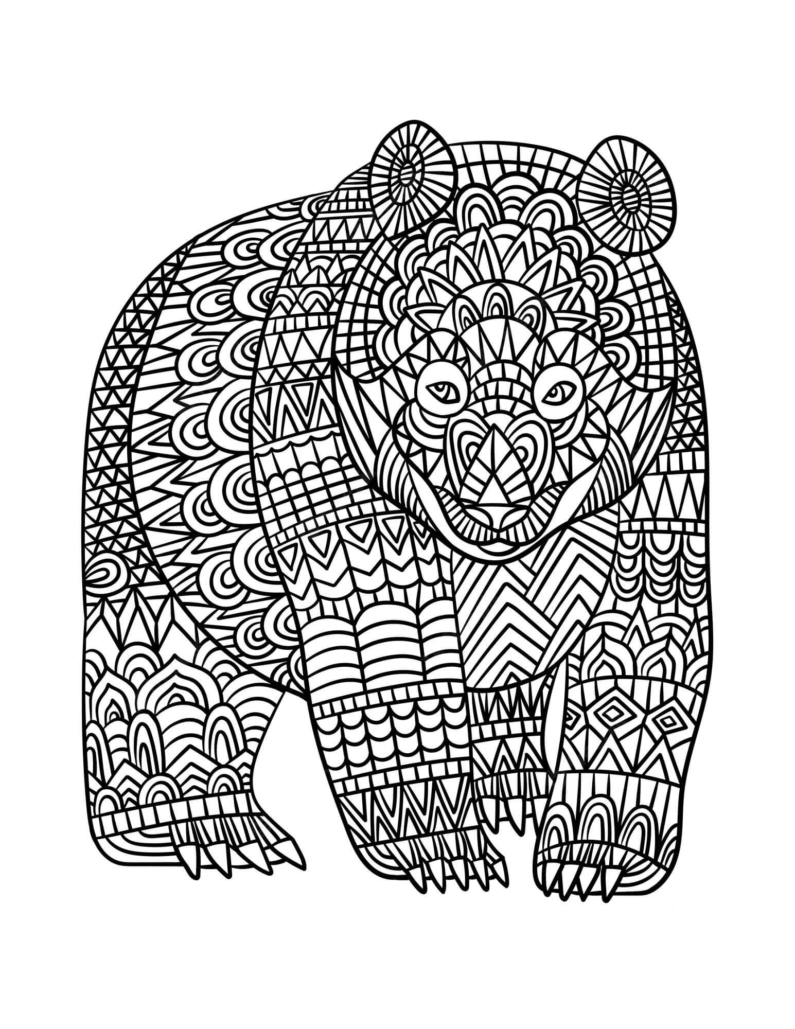 Dibujos de Mandala del oso caminando para colorear