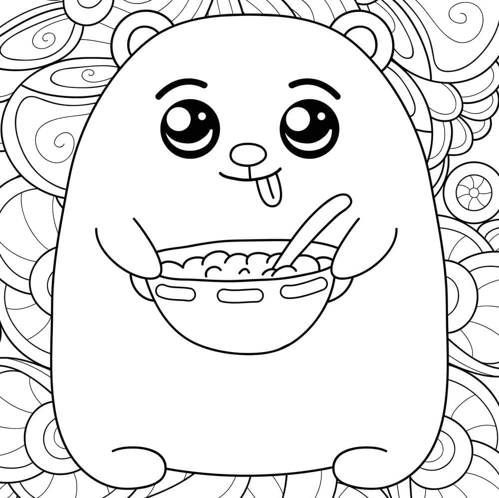 Dibujos de Mandala El osito de peluche come papilla para colorear