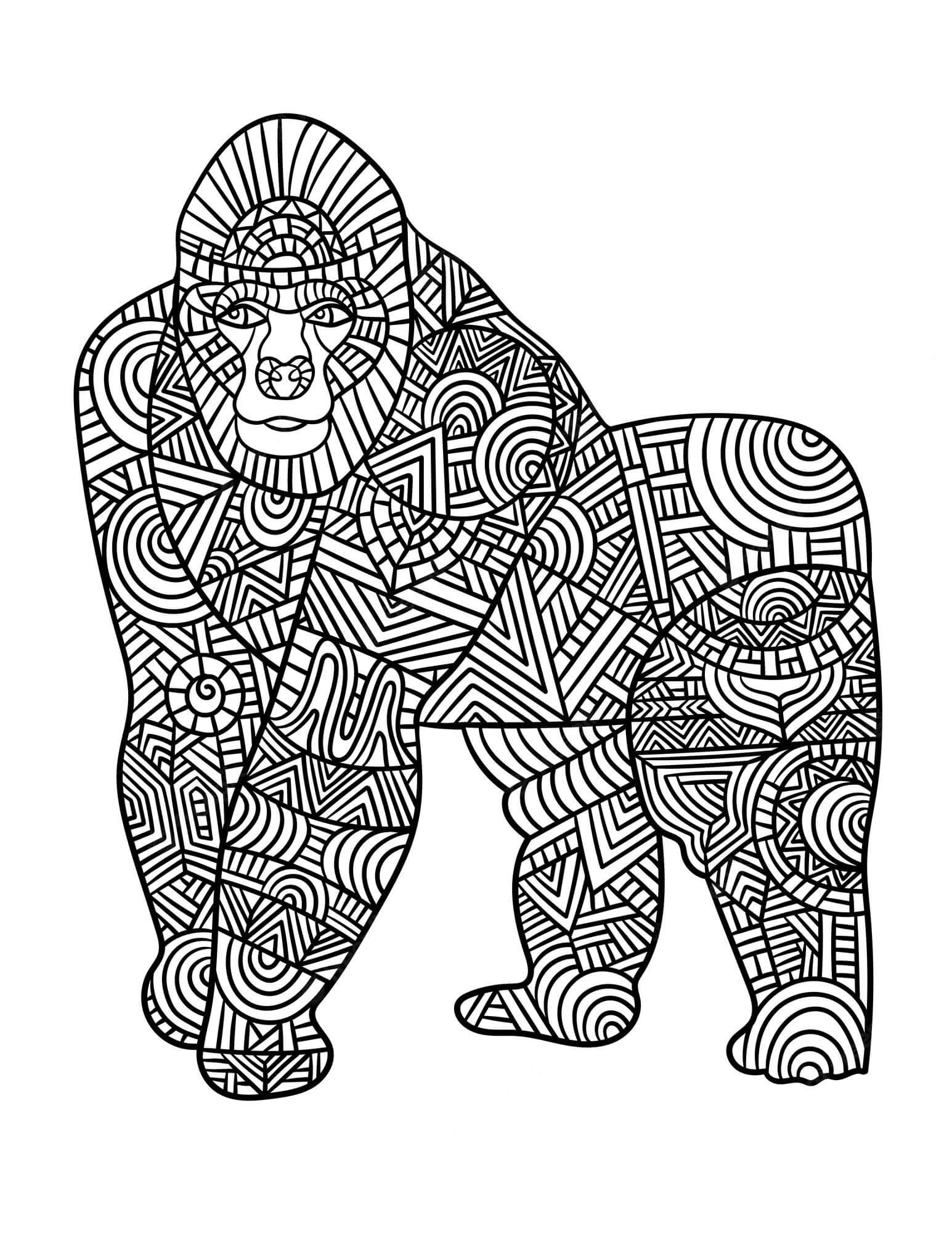 Dibujos de Mandala Gorila para colorear