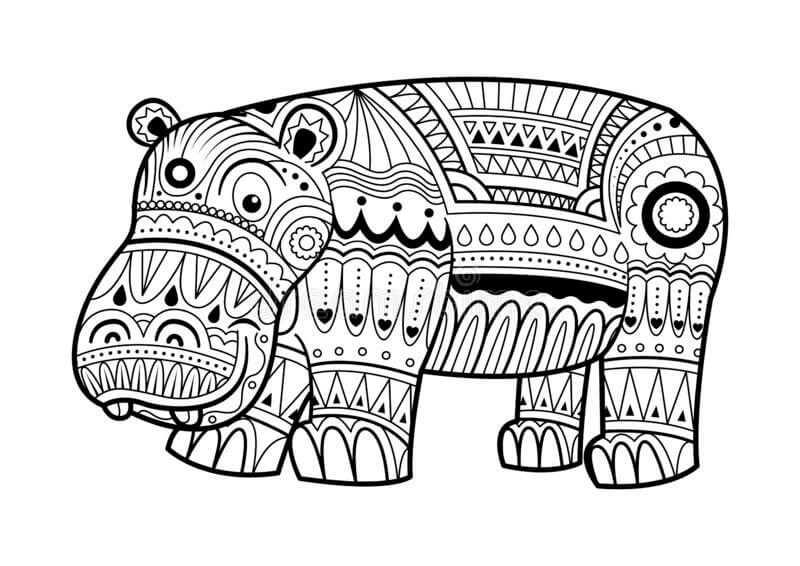 Dibujos de Mandala Hipopótamo para colorear