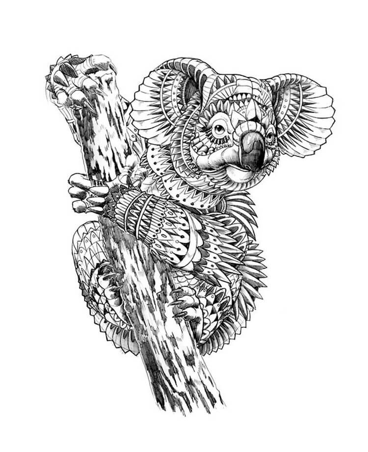 Dibujos de Mandala Koala para colorear