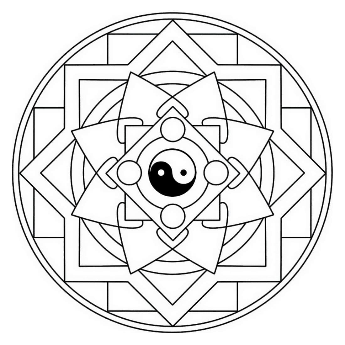 Dibujos de Mandala yin y yang para colorear