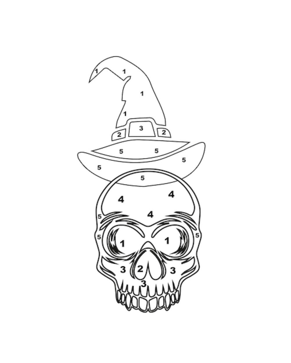 Dibujos de Mandalas de Halloween con calavera y sombrero de bruja para colorear