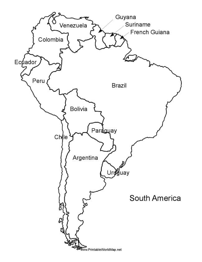 Mapa De América Del Sur para colorir