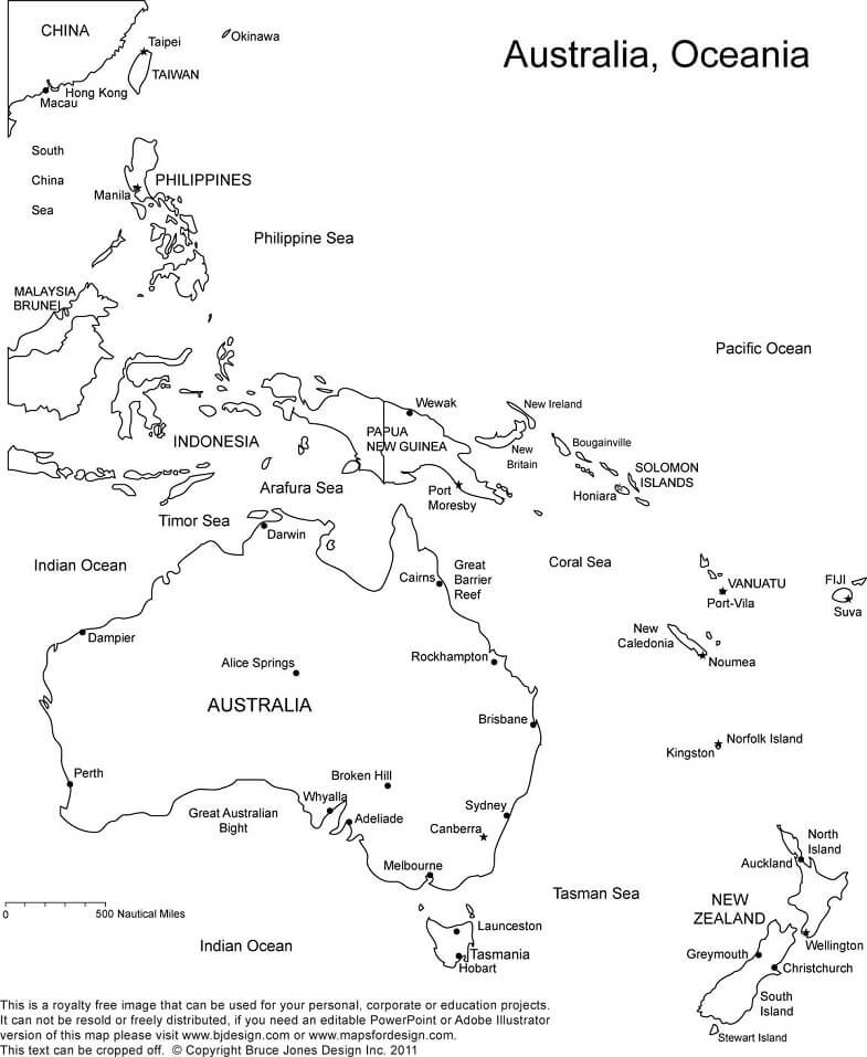 Mapa De Australia Y Oceanía para colorir