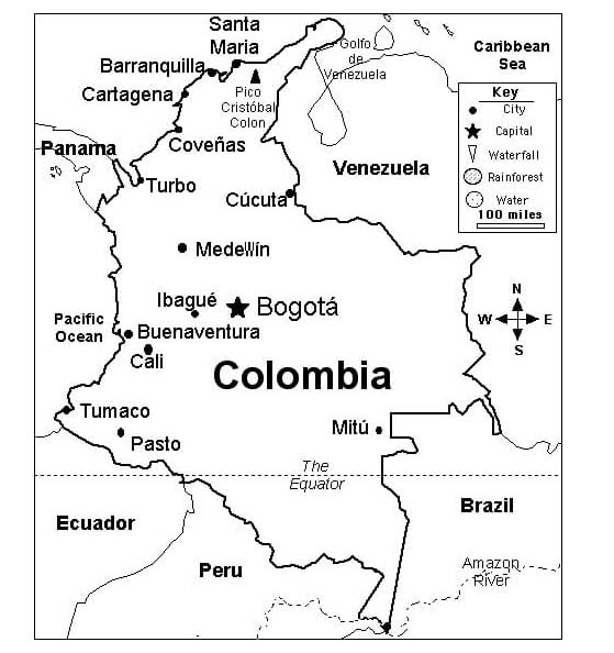 Dibujos de Mapa de Colombia gratis para colorear