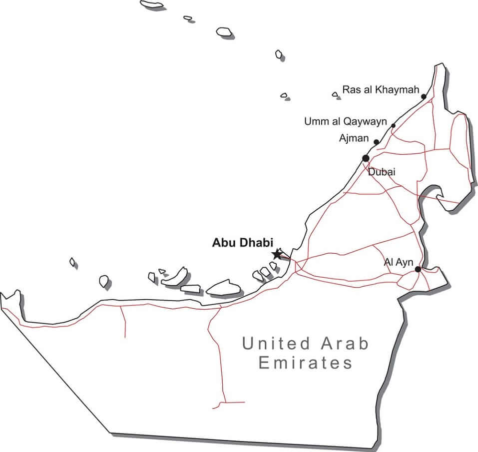 Mapa De Emiratos Árabes Unidos para colorir