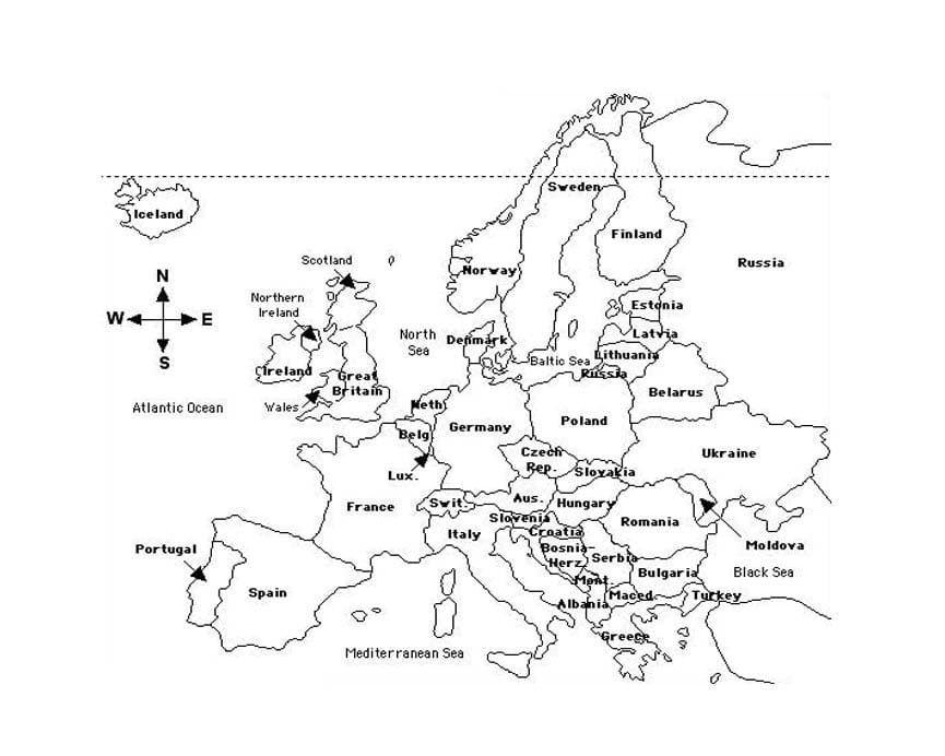 Dibujos de Mapa de Europa básico para colorear