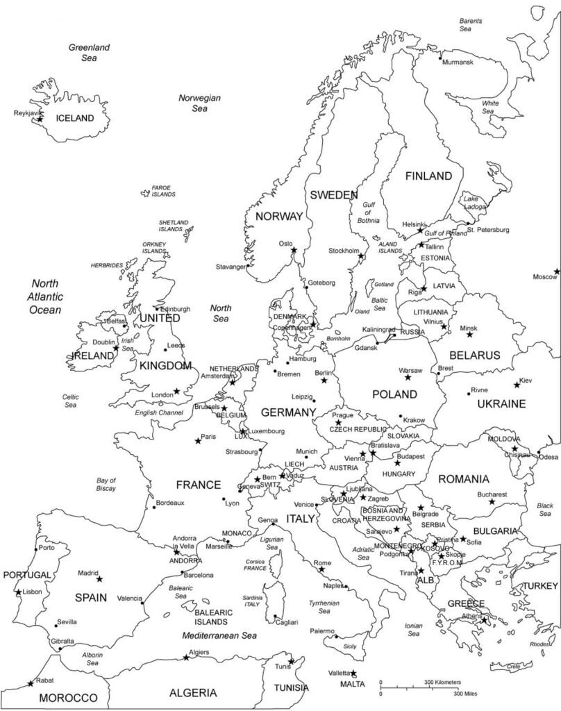 Dibujos de Mapa de Europa imprimible gratis para colorear