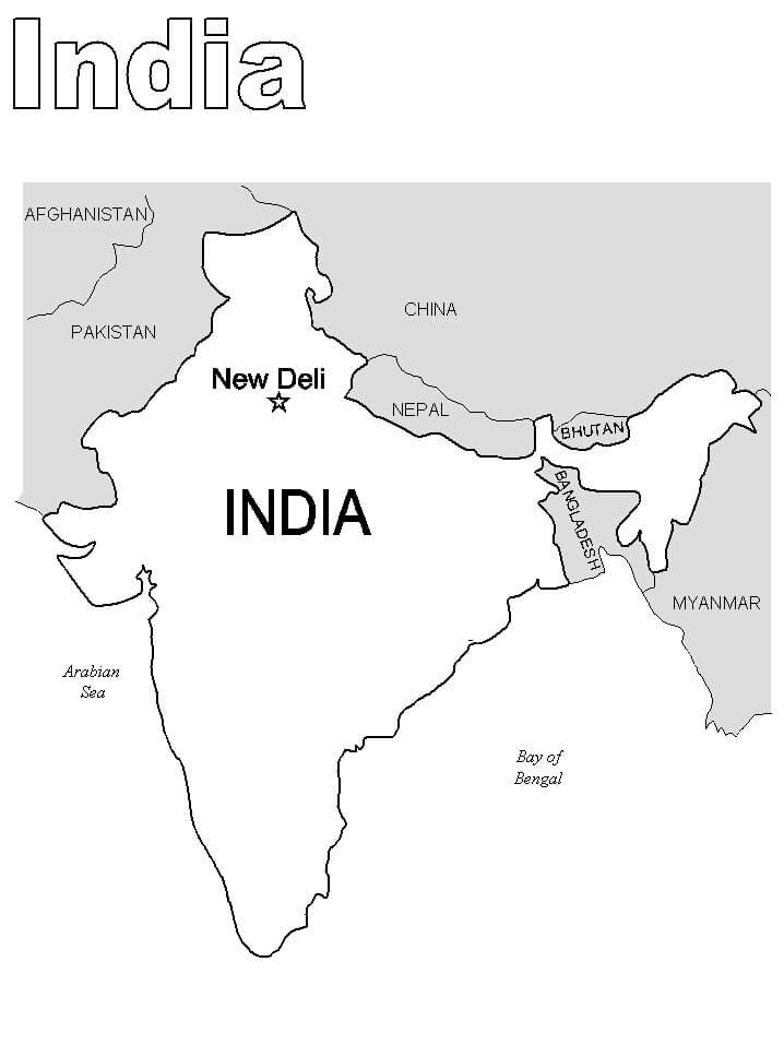 Mapa De La India para colorir