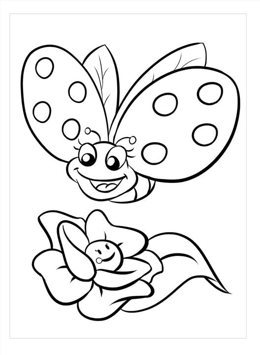 Mariposa Básica y flor Kawaii para colorir