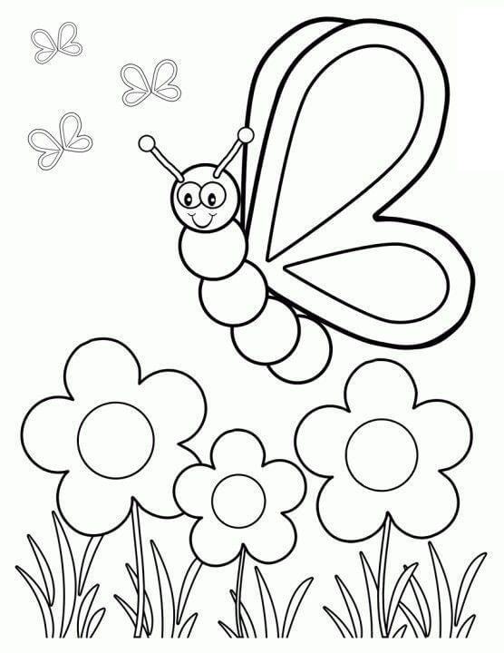 Mariposa de Dibujos Animados en Primavera para colorir