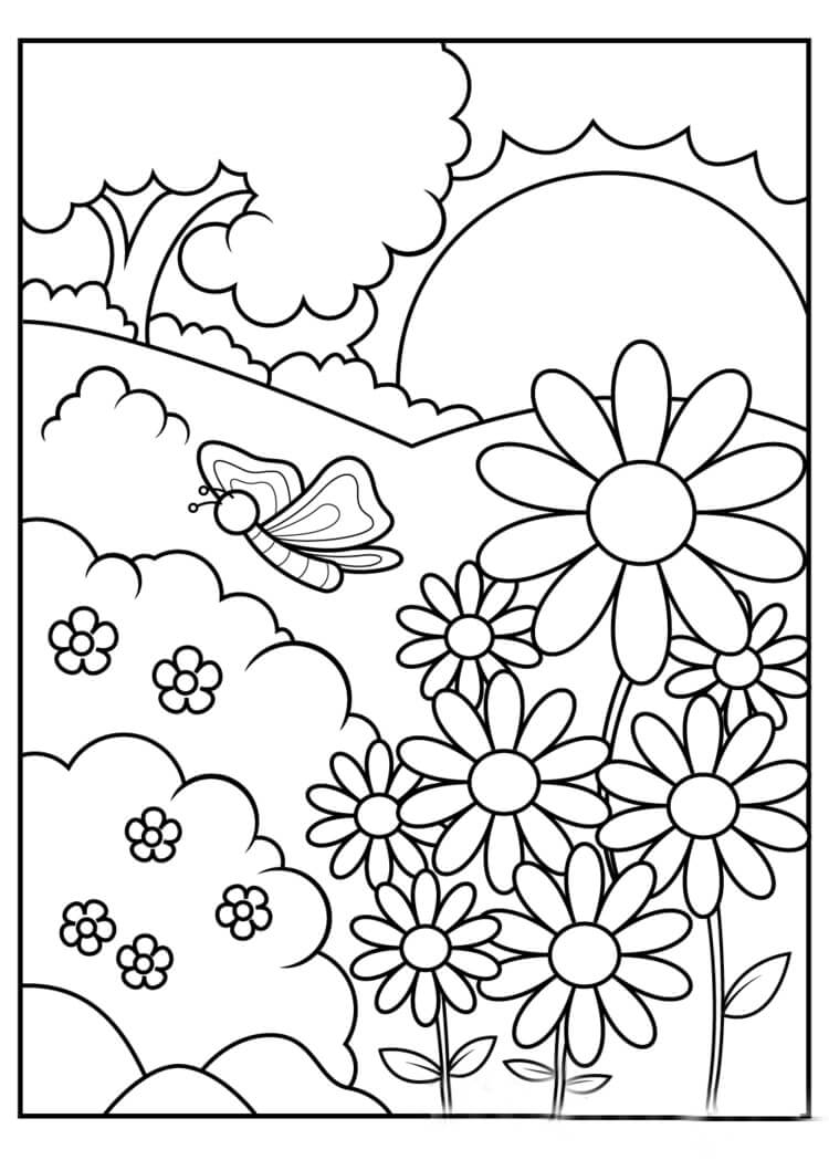 Dibujos de Mariposa Floreciente de Primavera para colorear