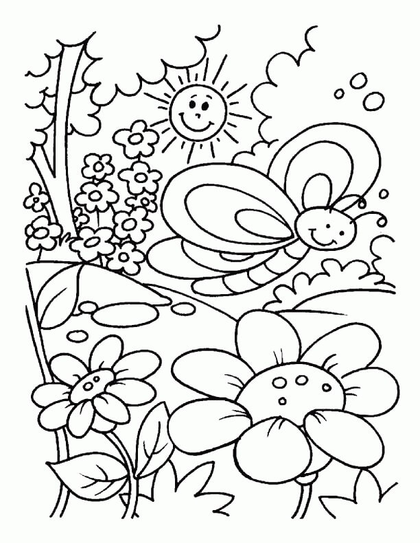 Dibujos de Mariposa Sonriente en Primavera para colorear