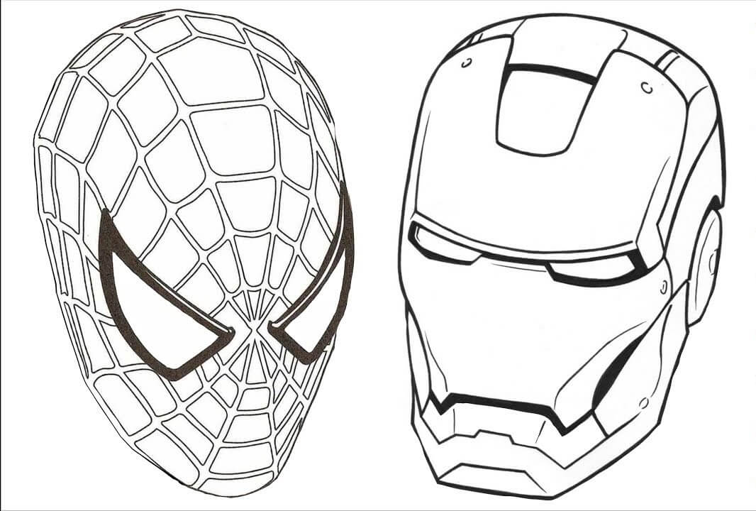 Máscara Spiderman y Ironman para colorir