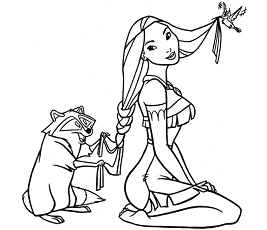 Meeko Trenzar el Cabello para Pocahontas para colorir