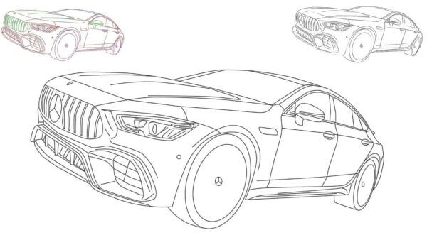 Dibujos de Mercedes AMG GT-63 Desde Diferentes Perspectivas para colorear