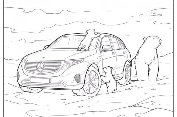 Dibujos de Mercedes Benz Con Tres Osos para colorear