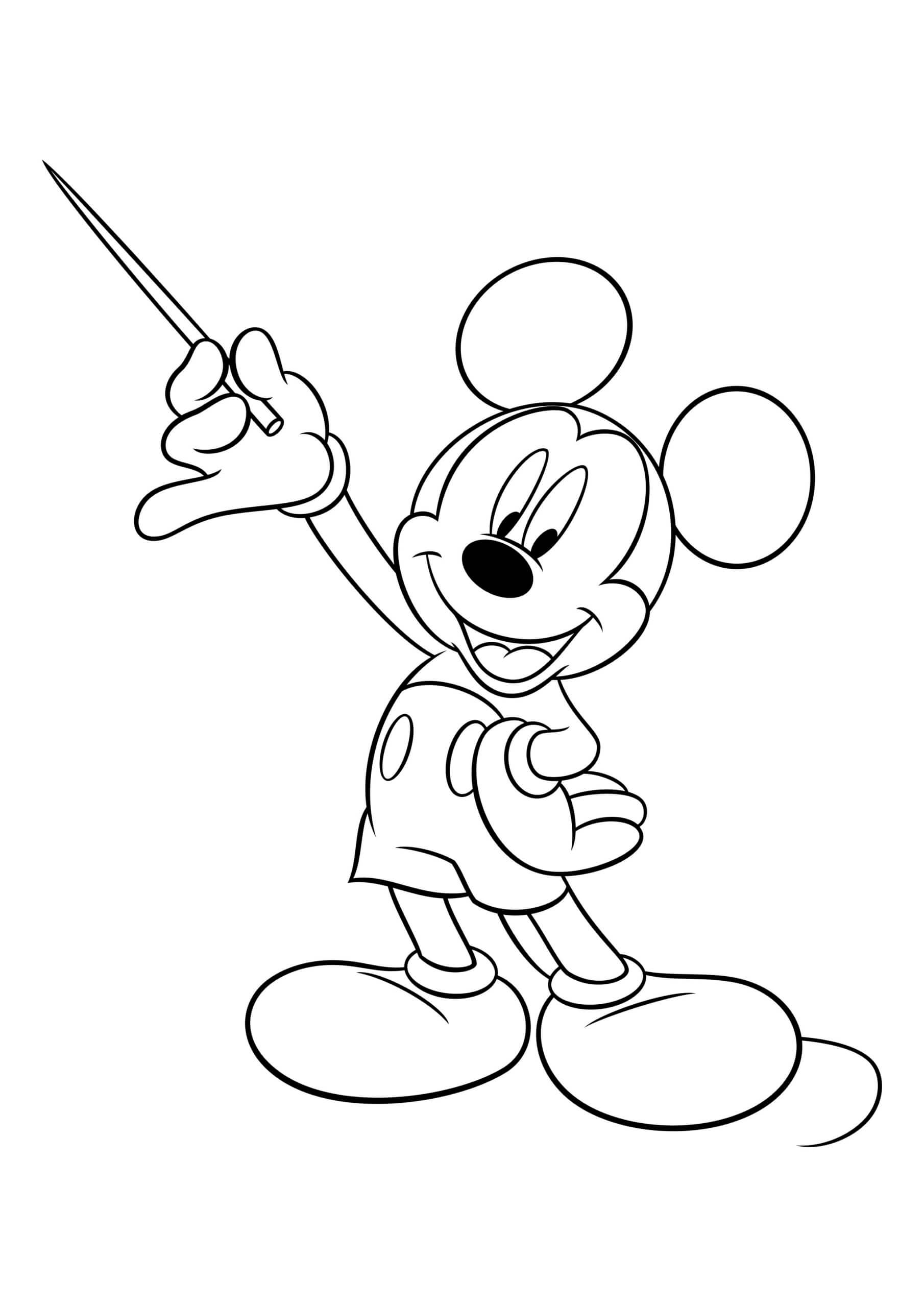 Mickey Mouse sosteniendo un palo para colorir