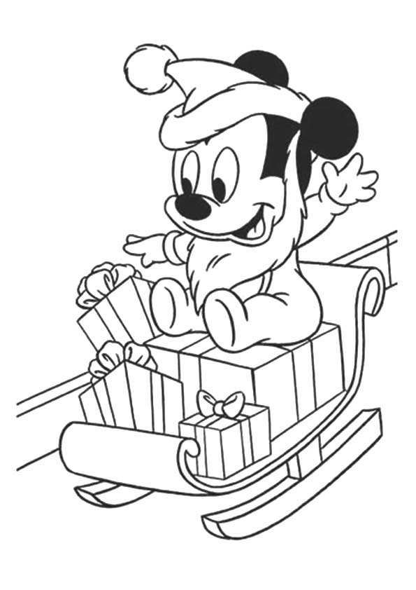Mickey Ratón En Trineo para colorir