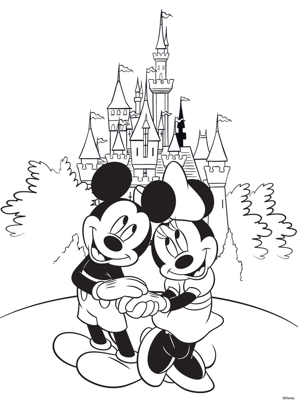 Dibujos de Mickey Y Minnie Lindos Frente Al Castillo para colorear