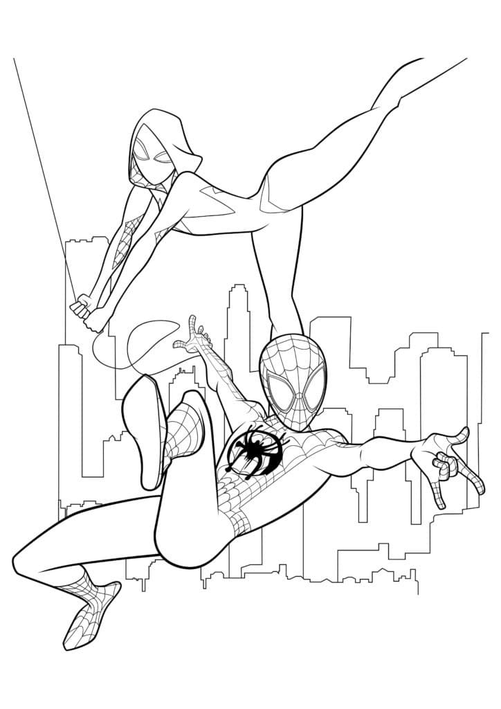 Dibujos de Miles Morales y Gwen Stacy, Hombre Araña para colorear