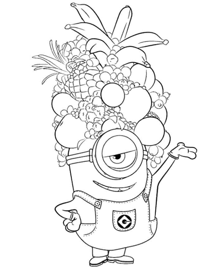 Dibujos de Minion con Sombrero de Frutas para colorear