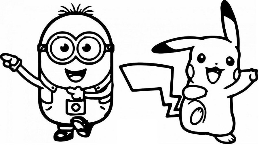 Dibujos de Minions y Pikachu para colorear