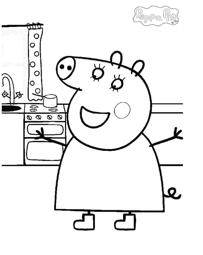 Dibujos de Momia Pig en la Cocina para colorear
