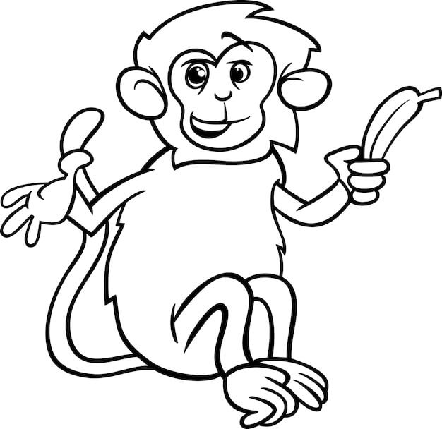 Dibujos de Mono Divertido con Plátano para colorear